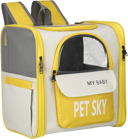 Cat Backpack Carrier, Large Space & Breathable, Pet Hiking Travel Backpack for Cats or Small Dogs Puppies, Intended for Hiking/Camping/Traveling (Yellow, 13"x11"x15")