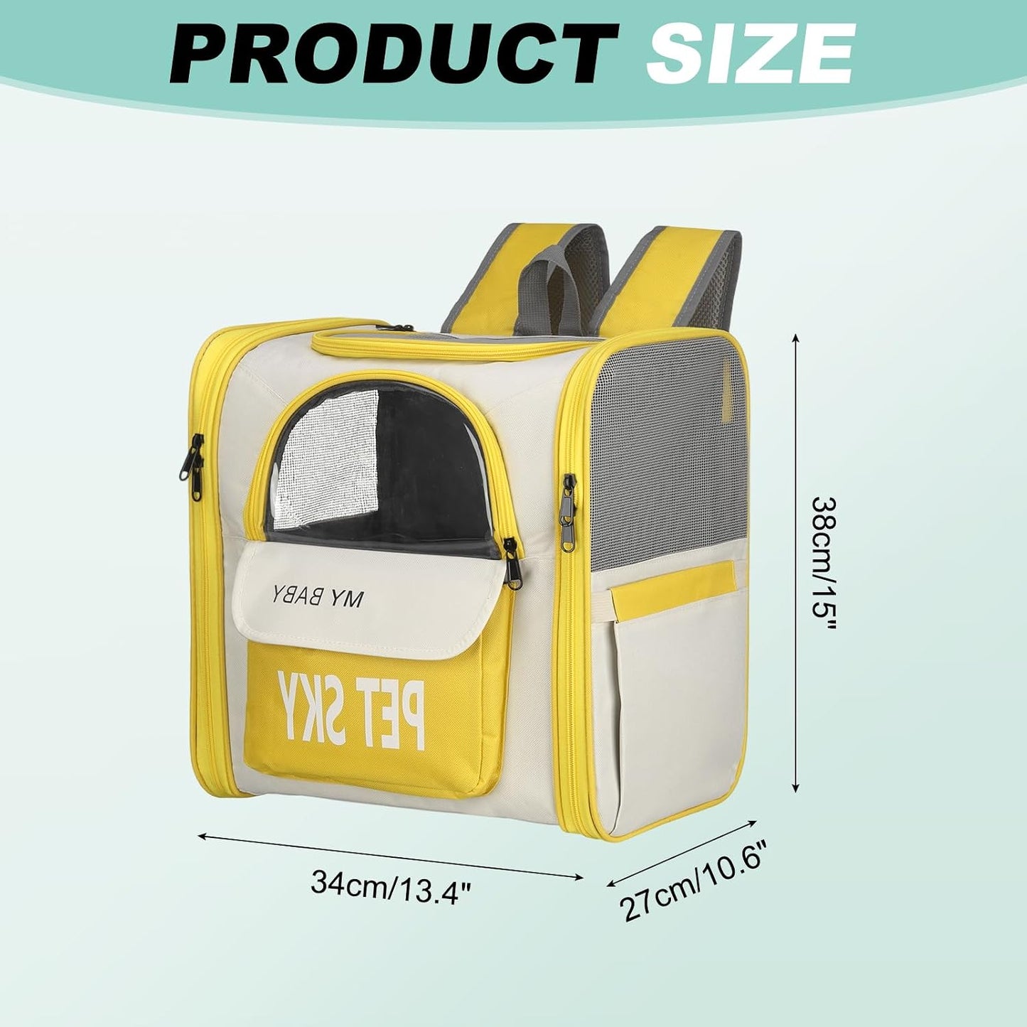 Cat Backpack Carrier, Large Space & Breathable, Pet Hiking Travel Backpack for Cats or Small Dogs Puppies, Intended for Hiking/Camping/Traveling (Yellow, 13"x11"x15")