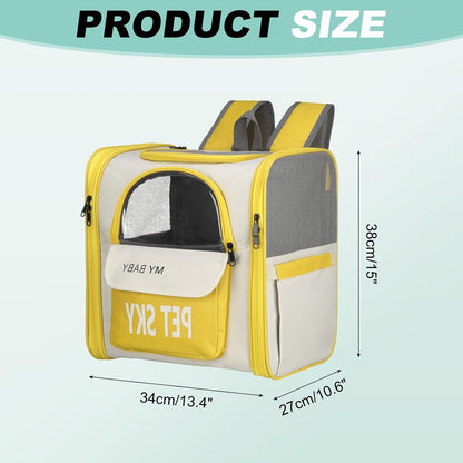 Cat Backpack Carrier, Large Space & Breathable, Pet Hiking Travel Backpack for Cats or Small Dogs Puppies, Intended for Hiking/Camping/Traveling (Yellow, 13"x11"x15")