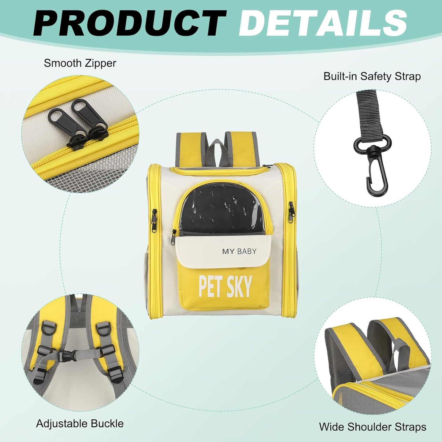 Cat Backpack Carrier, Large Space & Breathable, Pet Hiking Travel Backpack for Cats or Small Dogs Puppies, Intended for Hiking/Camping/Traveling (Yellow, 13"x11"x15")
