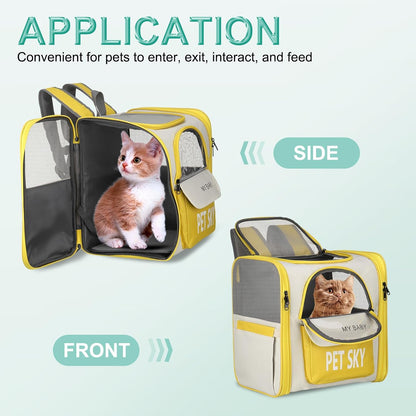 Cat Backpack Carrier, Large Space & Breathable, Pet Hiking Travel Backpack for Cats or Small Dogs Puppies, Intended for Hiking/Camping/Traveling (Yellow, 13"x11"x15")