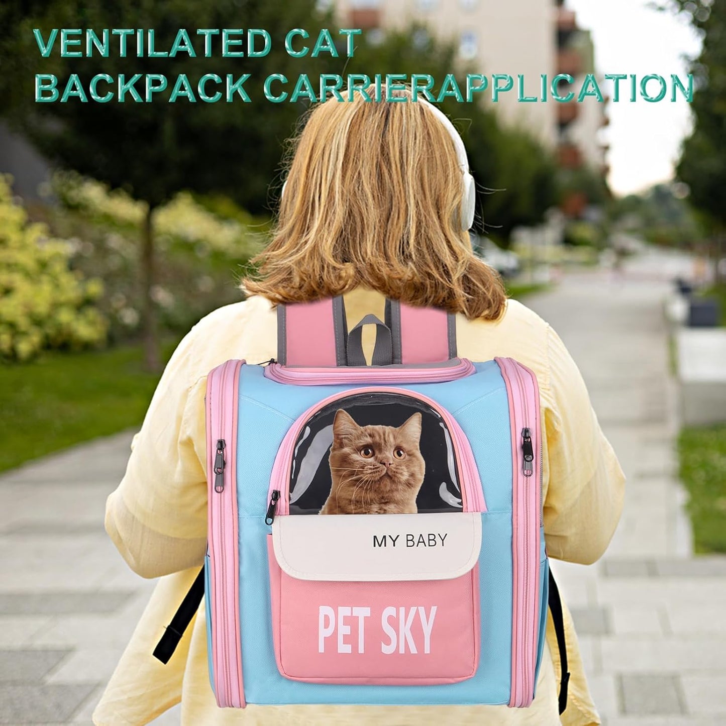 Cat Backpack Carrier, Large Space & Breathable, Pet Hiking Travel Backpack for Cats or Small Dogs Puppies, Intended for Hiking/Camping/Traveling (Yellow, 13"x11"x15")