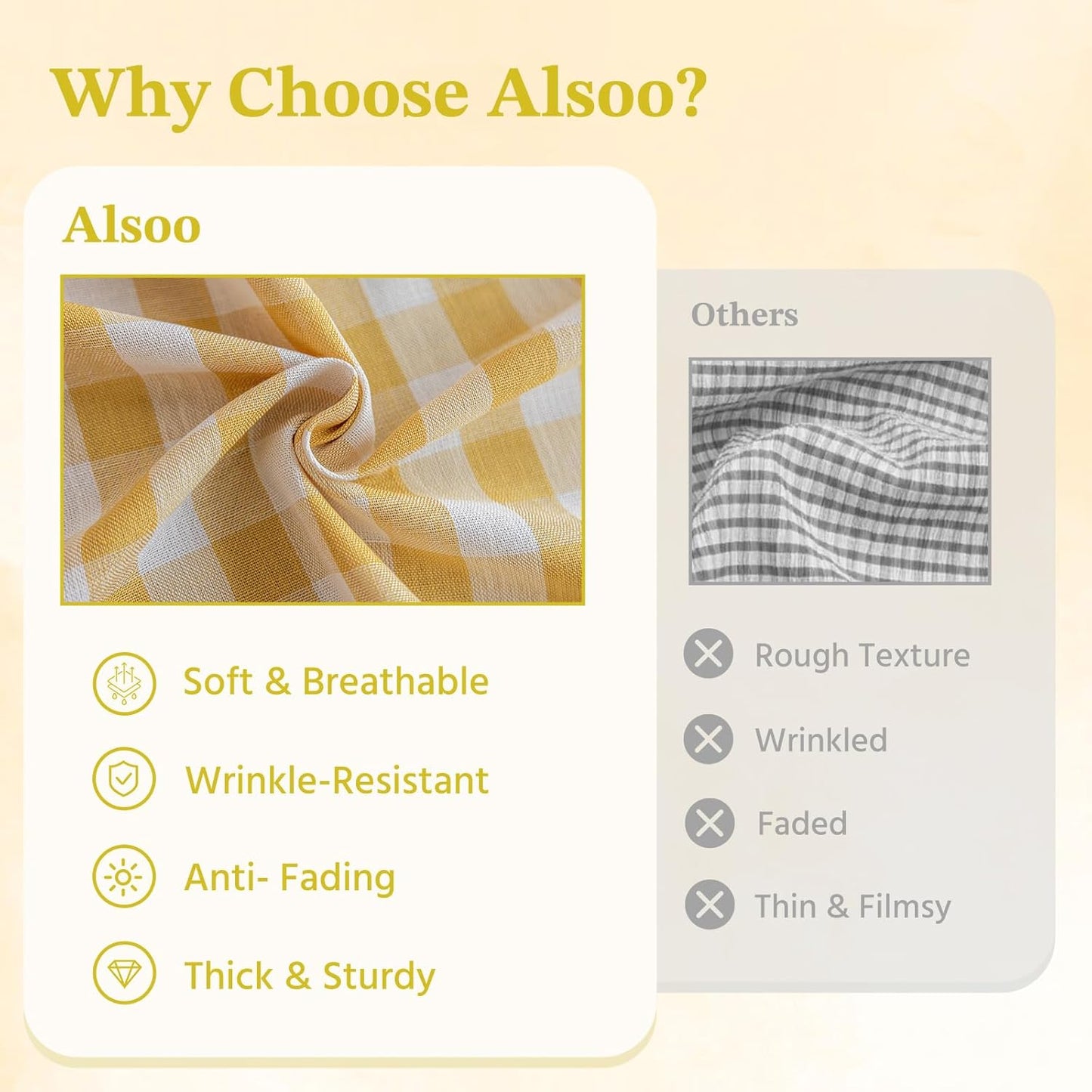Yellow Gingham Tablecloth Rectangle, Picnic Cotton Linen Fabric Checkered Table Cloth Buffalo Plaid Table Cover with Tassel Wrinkle Free Washable for Kitchen Dining Summer, 55X75''