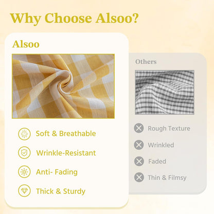 Yellow Gingham Tablecloth Rectangle, Picnic Cotton Linen Fabric Checkered Table Cloth Buffalo Plaid Table Cover with Tassel Wrinkle Free Washable for Kitchen Dining Summer, 55X75''