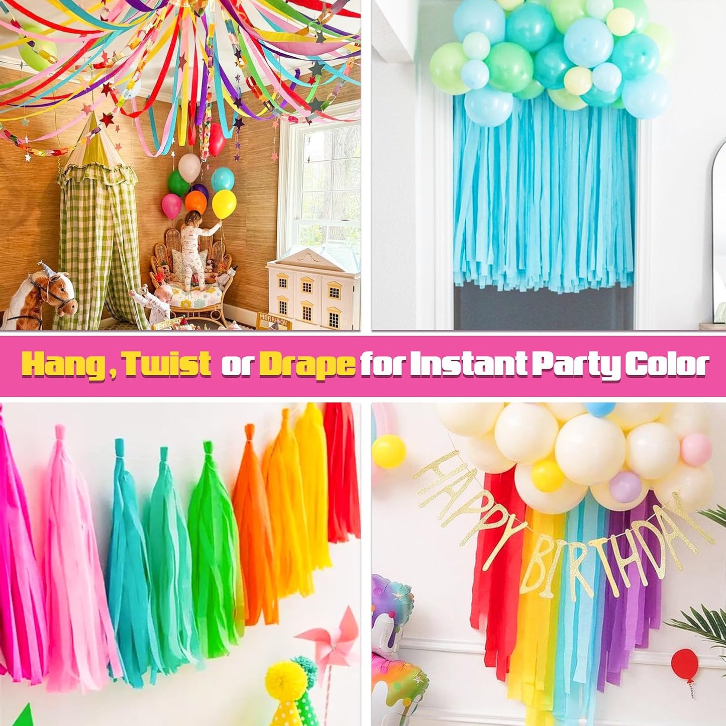 Butter Yellow Crepe Paper Streamers Party Decorations, 6 Rolls 738 Ft Party Streamers for Birthday, Baby Shower, Wedding, Graduation, Backdrops, Ceilings and DIY Crafts