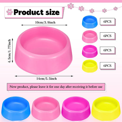 24 Pcs Puppy Bowls Puppy Birthday Party Supplies Pet Plastic Bowls Reusable Cat Food Feeding Water Dish Candy Colour Pet Dish for Dog Birthday Party Favors Blue Rose Red Yellow and Pink