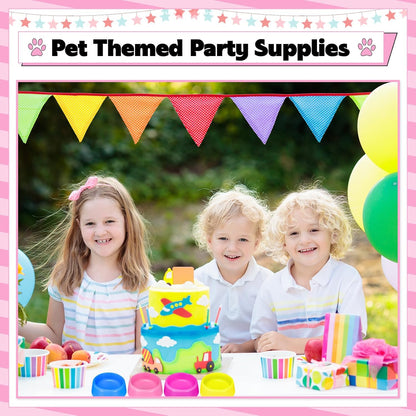 24 Pcs Puppy Bowls Puppy Birthday Party Supplies Pet Plastic Bowls Reusable Cat Food Feeding Water Dish Candy Colour Pet Dish for Dog Birthday Party Favors Blue Rose Red Yellow and Pink