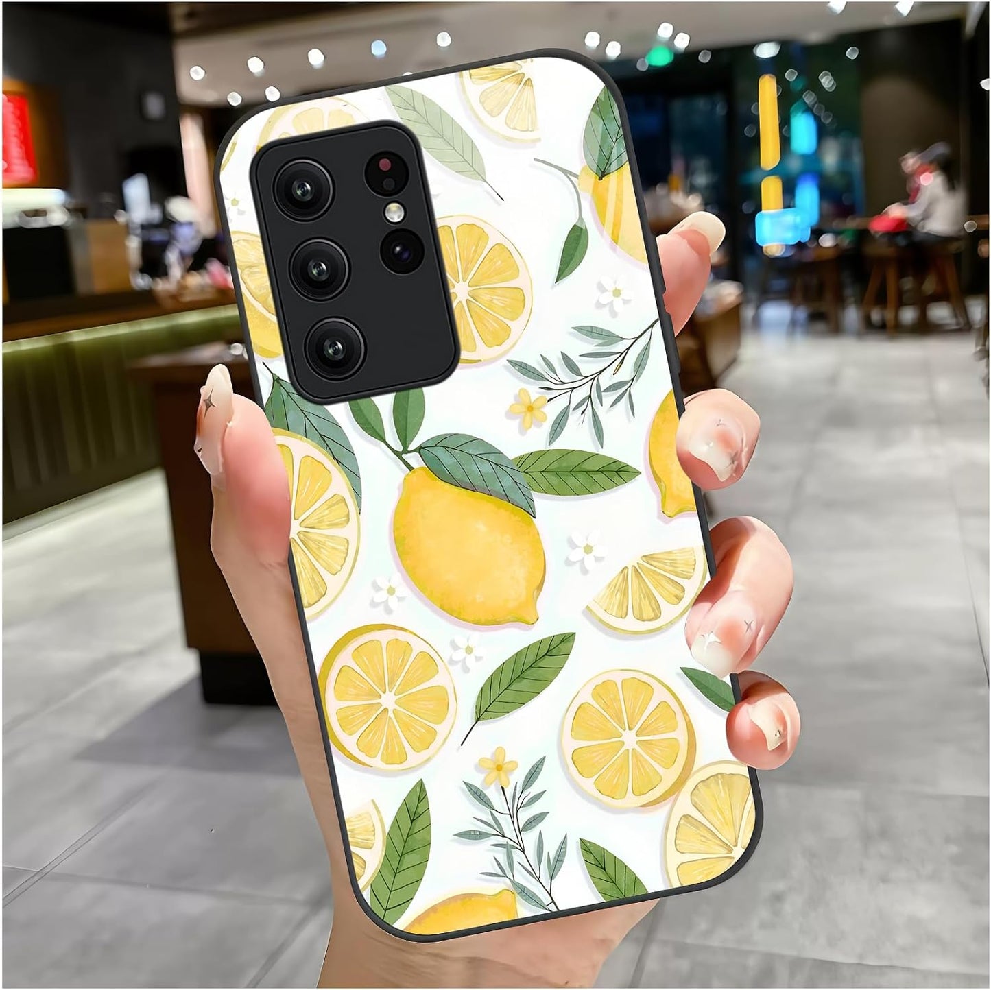 for Samsung Galaxy S22 Ultra Case 6.8 inch Watercolor Lemon & White Pattern, Glossy Smooth Hard Finish Case, Fresh & Vibrant & Playful Style, Fruit Lovers, Summer Gift