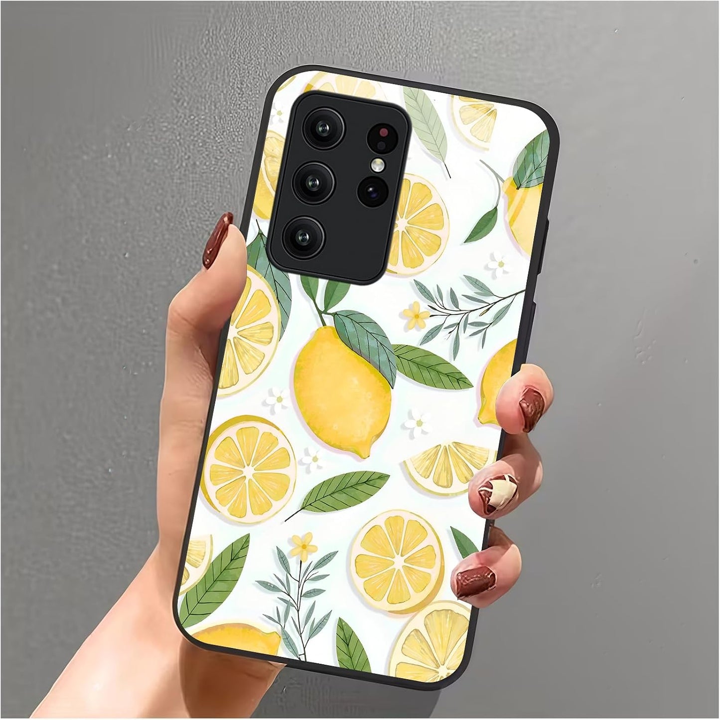 for Samsung Galaxy S22 Ultra Case 6.8 inch Watercolor Lemon & White Pattern, Glossy Smooth Hard Finish Case, Fresh & Vibrant & Playful Style, Fruit Lovers, Summer Gift