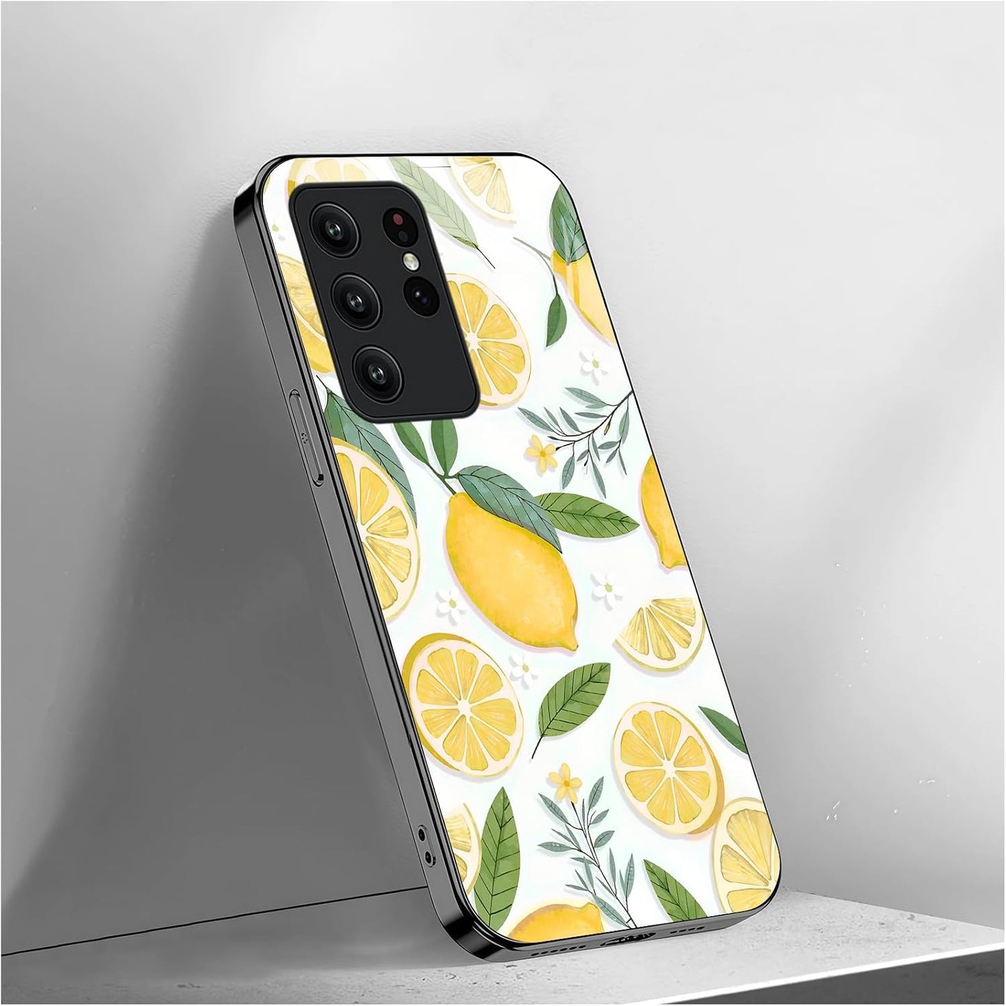 for Samsung Galaxy S22 Ultra Case 6.8 inch Watercolor Lemon & White Pattern, Glossy Smooth Hard Finish Case, Fresh & Vibrant & Playful Style, Fruit Lovers, Summer Gift