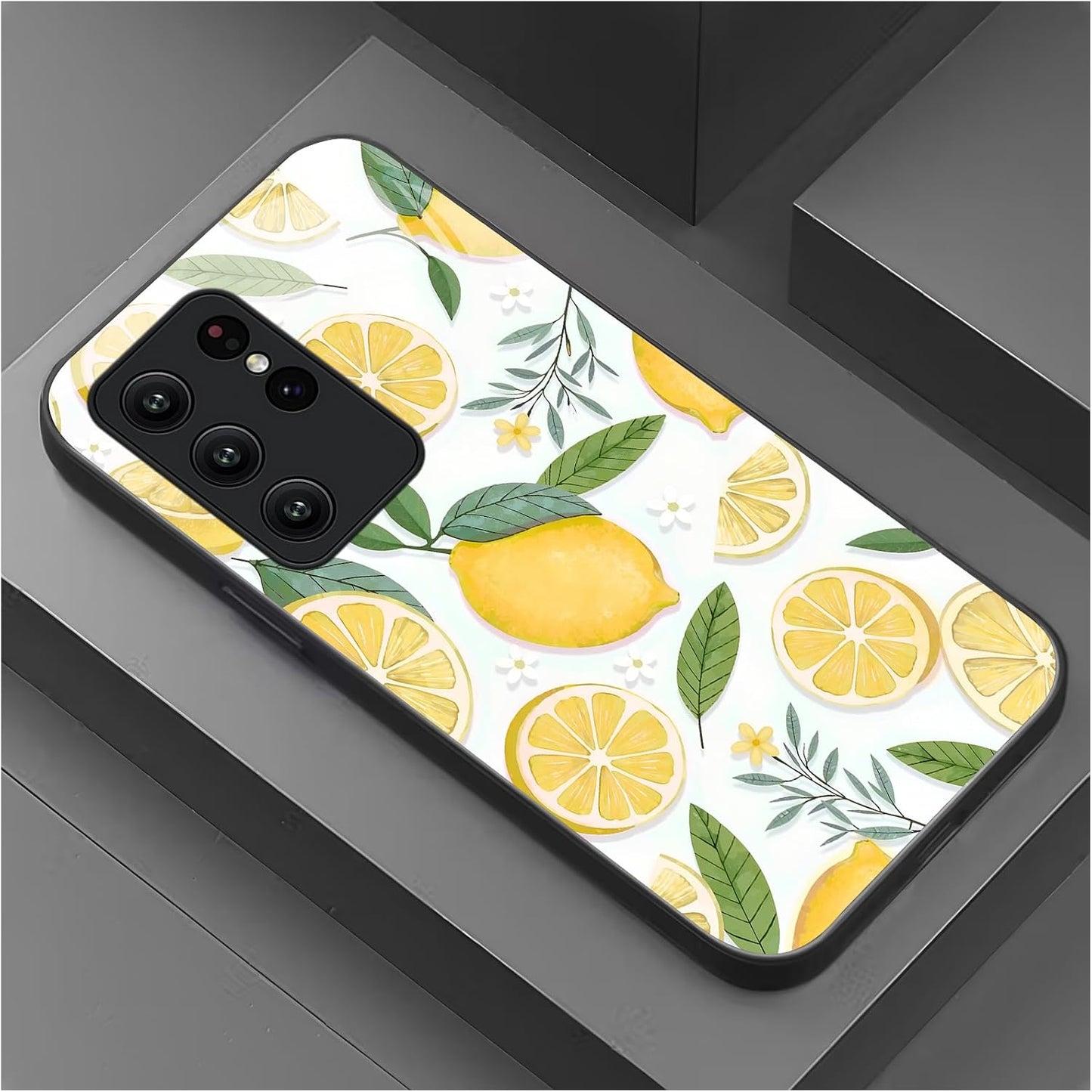 for Samsung Galaxy S22 Ultra Case 6.8 inch Watercolor Lemon & White Pattern, Glossy Smooth Hard Finish Case, Fresh & Vibrant & Playful Style, Fruit Lovers, Summer Gift