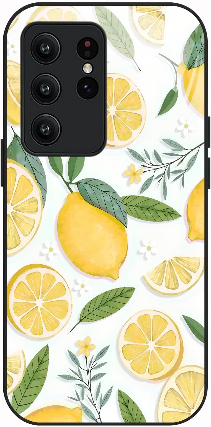 for Samsung Galaxy S22 Ultra Case 6.8 inch Watercolor Lemon & White Pattern, Glossy Smooth Hard Finish Case, Fresh & Vibrant & Playful Style, Fruit Lovers, Summer Gift
