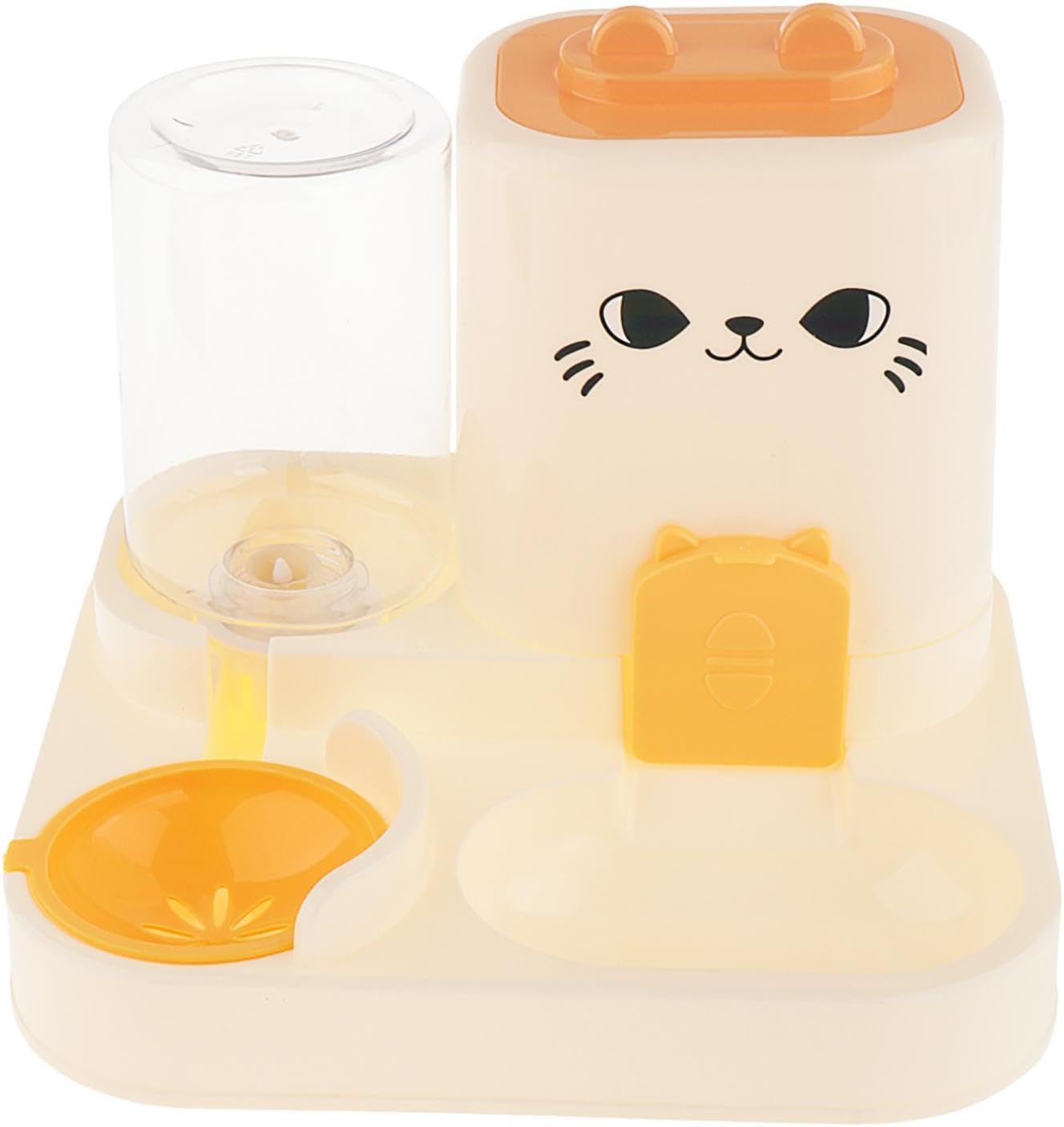 Automatic Pet Feeder Dispenser 2 in 1 Food Bowl Water Container PP Material Easy Clean Detachable Structure Suitable for Home Feeding Cats Small Dogs, Yellow