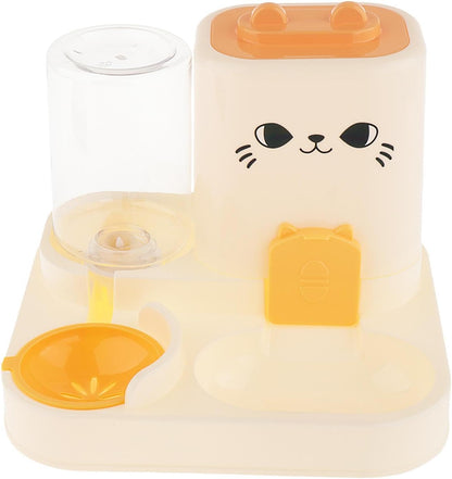Automatic Pet Feeder Dispenser 2 in 1 Food Bowl Water Container PP Material Easy Clean Detachable Structure Suitable for Home Feeding Cats Small Dogs, Yellow