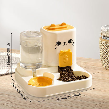 Automatic Pet Feeder Dispenser 2 in 1 Food Bowl Water Container PP Material Easy Clean Detachable Structure Suitable for Home Feeding Cats Small Dogs, Yellow