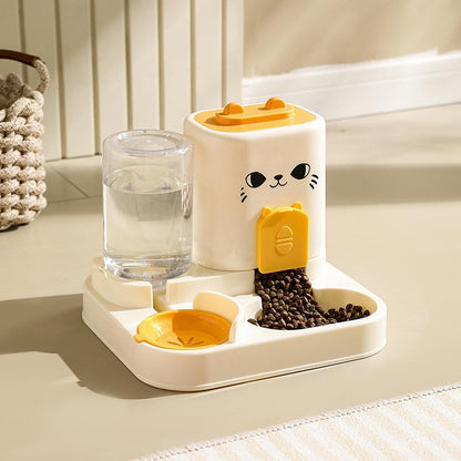Automatic Pet Feeder Dispenser 2 in 1 Food Bowl Water Container PP Material Easy Clean Detachable Structure Suitable for Home Feeding Cats Small Dogs, Yellow