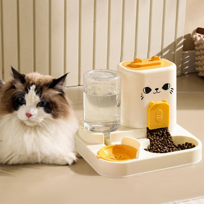 Automatic Pet Feeder Dispenser 2 in 1 Food Bowl Water Container PP Material Easy Clean Detachable Structure Suitable for Home Feeding Cats Small Dogs, Yellow