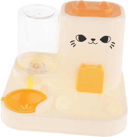 Automatic Pet Feeder Dispenser 2 in 1 Food Bowl Water Container PP Material Easy Clean Detachable Structure Suitable for Home Feeding Cats Small Dogs, Yellow