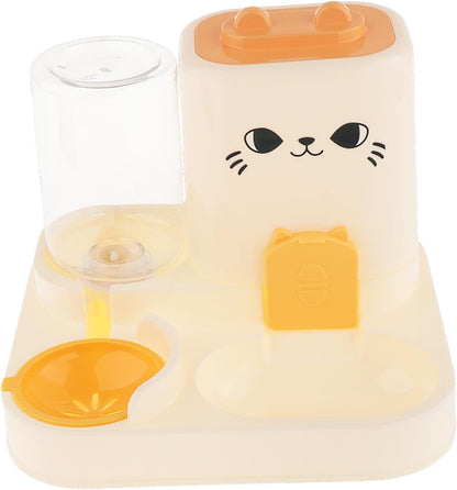 Automatic Pet Feeder Dispenser 2 in 1 Food Bowl Water Container PP Material Easy Clean Detachable Structure Suitable for Home Feeding Cats Small Dogs, Yellow