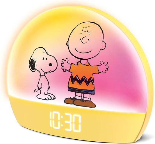 Snoopy Sunrise Alarm Clock – Vibrant Snoopy Edition with Multicolor Lights, USB Charging, LED Display, Gentle Wake-Up Simulation, and Handy Snooze Function, Yellow