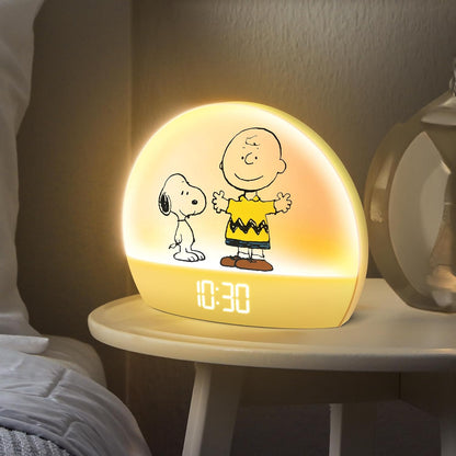 Snoopy Sunrise Alarm Clock – Vibrant Snoopy Edition with Multicolor Lights, USB Charging, LED Display, Gentle Wake-Up Simulation, and Handy Snooze Function, Yellow