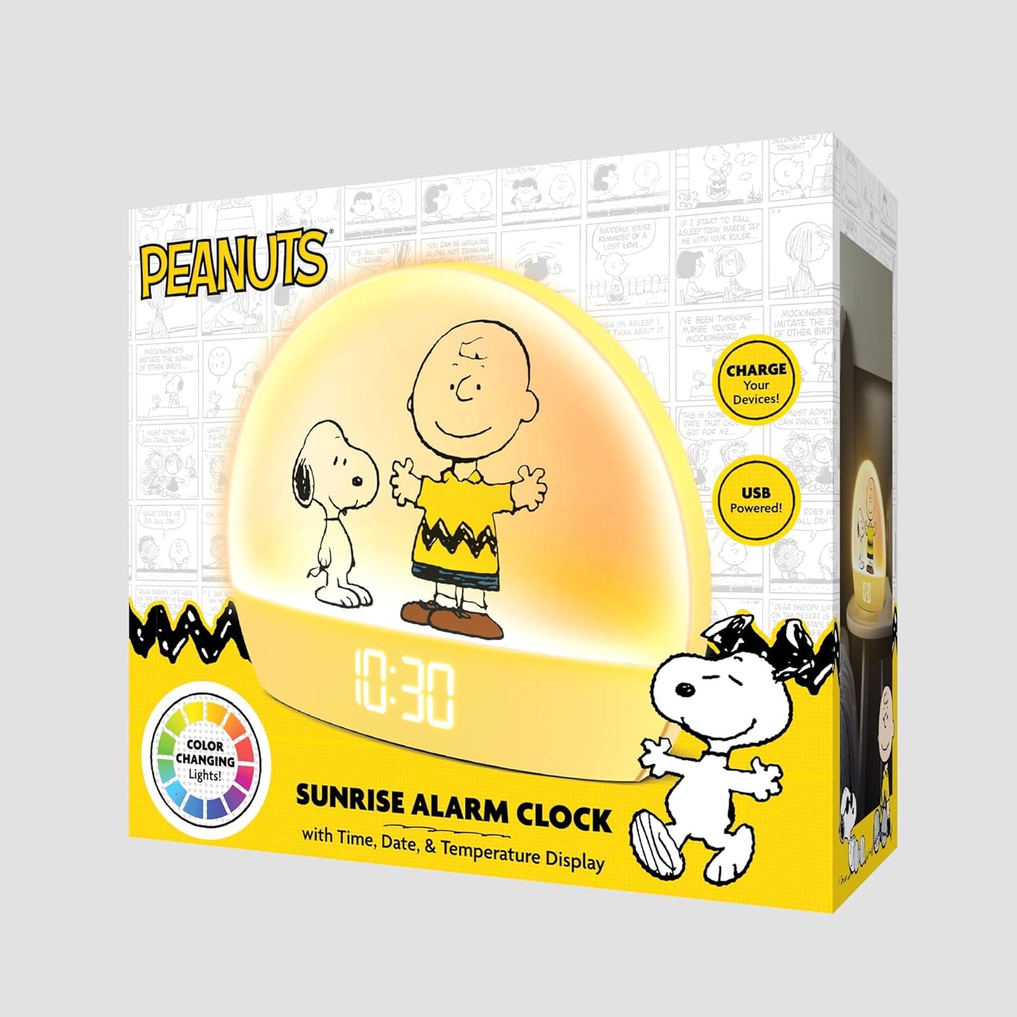 Snoopy Sunrise Alarm Clock – Vibrant Snoopy Edition with Multicolor Lights, USB Charging, LED Display, Gentle Wake-Up Simulation, and Handy Snooze Function, Yellow