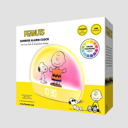 Snoopy Sunrise Alarm Clock – Vibrant Snoopy Edition with Multicolor Lights, USB Charging, LED Display, Gentle Wake-Up Simulation, and Handy Snooze Function, Yellow