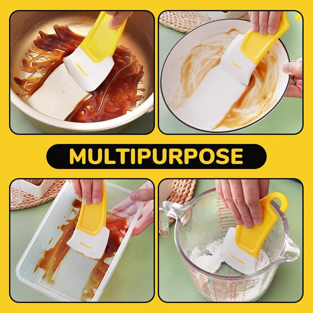 Kitchen Silicone Spatula Set, High Heat Resistant, Pan Cleaning Scraper (Yellow)
