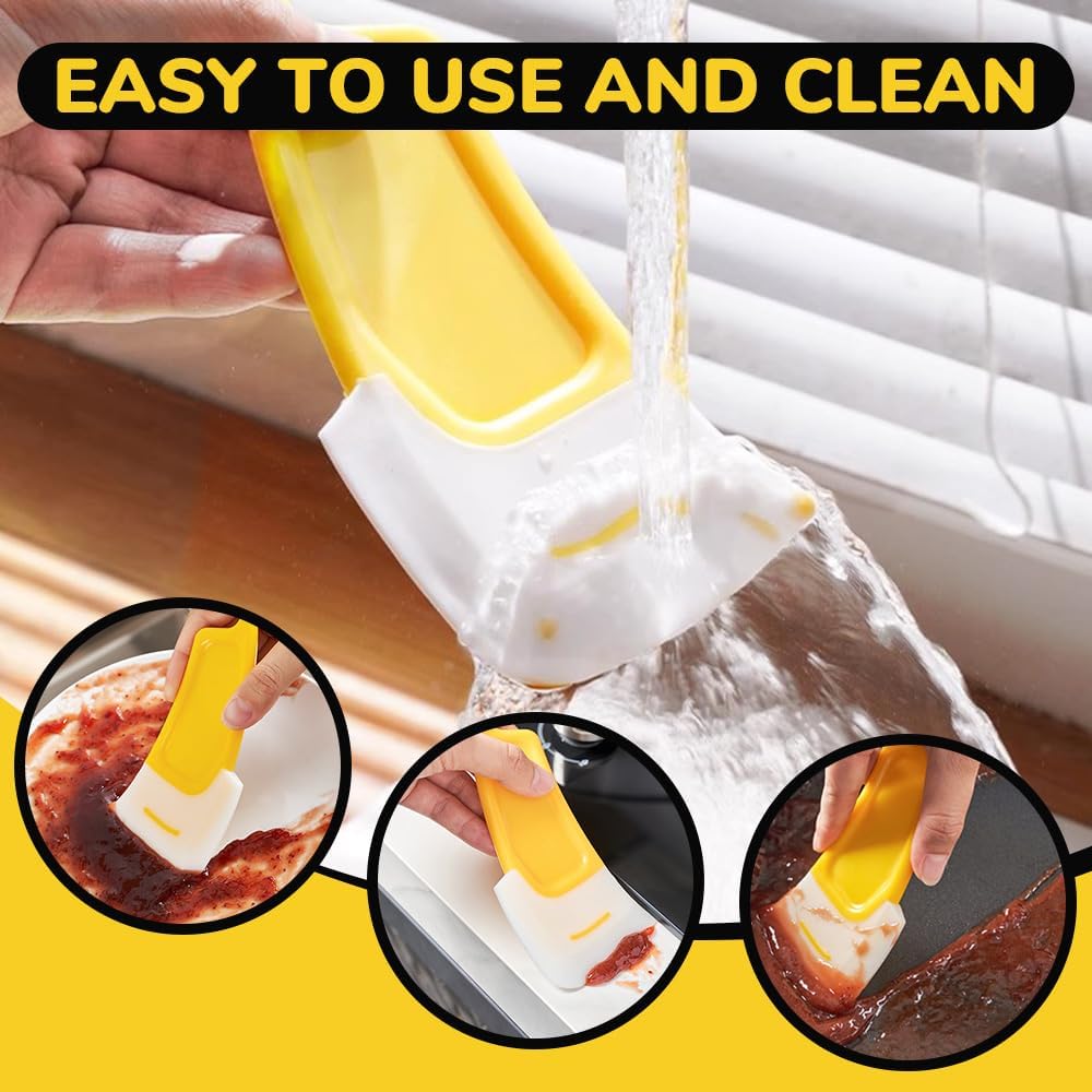 Kitchen Silicone Spatula Set, High Heat Resistant, Pan Cleaning Scraper (Yellow)