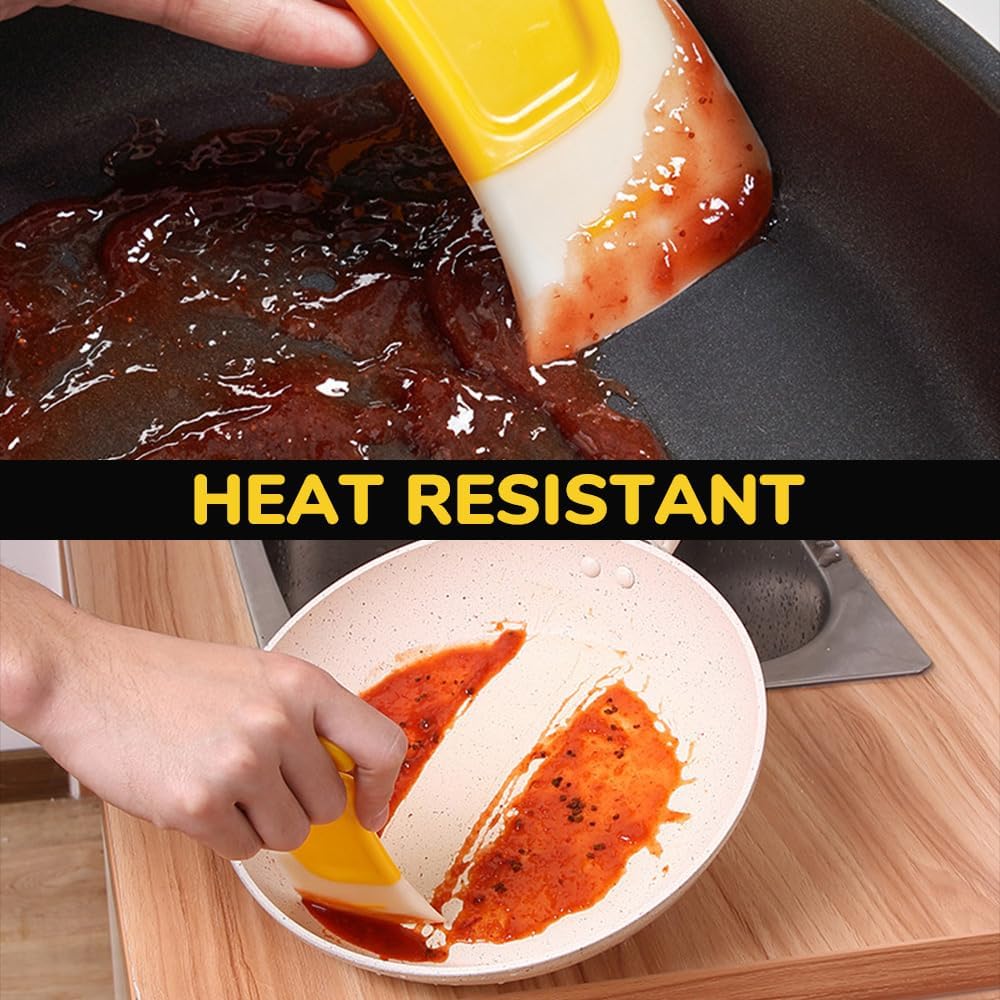 Kitchen Silicone Spatula Set, High Heat Resistant, Pan Cleaning Scraper (Yellow)