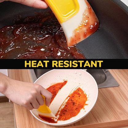 Kitchen Silicone Spatula Set, High Heat Resistant, Pan Cleaning Scraper (Yellow)