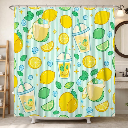 Lemon Shower Curtain, Summer Playful Lime Ice Block Summer Yellow Polyester Waterproof Decorative Bathroom Curtain for Bathroom Toile Guest Room Decor 62x72 Inch