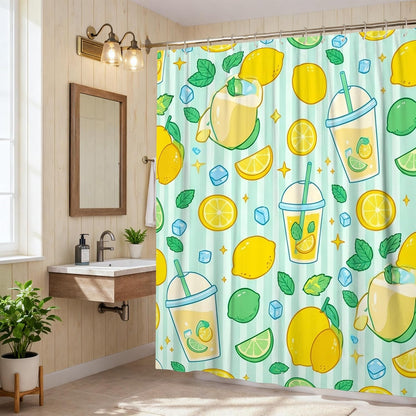 Lemon Shower Curtain, Summer Playful Lime Ice Block Summer Yellow Polyester Waterproof Decorative Bathroom Curtain for Bathroom Toile Guest Room Decor 62x72 Inch