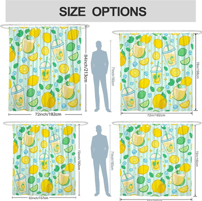 Lemon Shower Curtain, Summer Playful Lime Ice Block Summer Yellow Polyester Waterproof Decorative Bathroom Curtain for Bathroom Toile Guest Room Decor 62x72 Inch