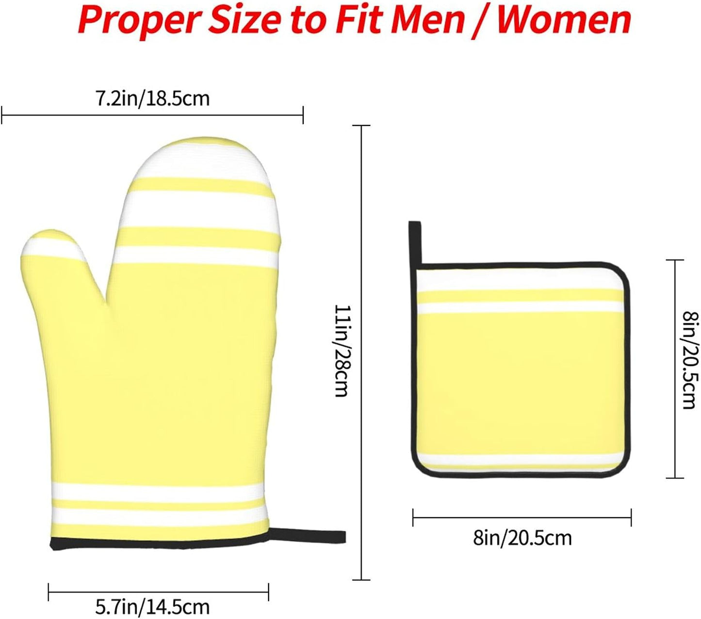 3PCS Oven Mitts and Pot Holders Sets, Light Yellow Modern Lines in White Oven Mitts Set Heat Resistant Kitchen Microwave Gloves Safe for Baking,Cooking, BBQ