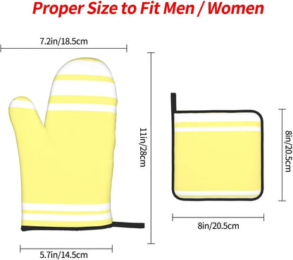 3PCS Oven Mitts and Pot Holders Sets, Light Yellow Modern Lines in White Oven Mitts Set Heat Resistant Kitchen Microwave Gloves Safe for Baking,Cooking, BBQ