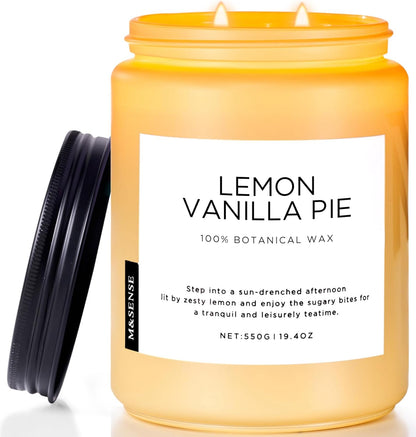 Lemon Vanilla Home Scented Candles, 19.4oz Natural Soy Wax, 110H | Large Long Lasting, Organic Non Toxic, Citrus Scent for Relaxation Odor Eliminating, Housewarming Fragrance for Men Women