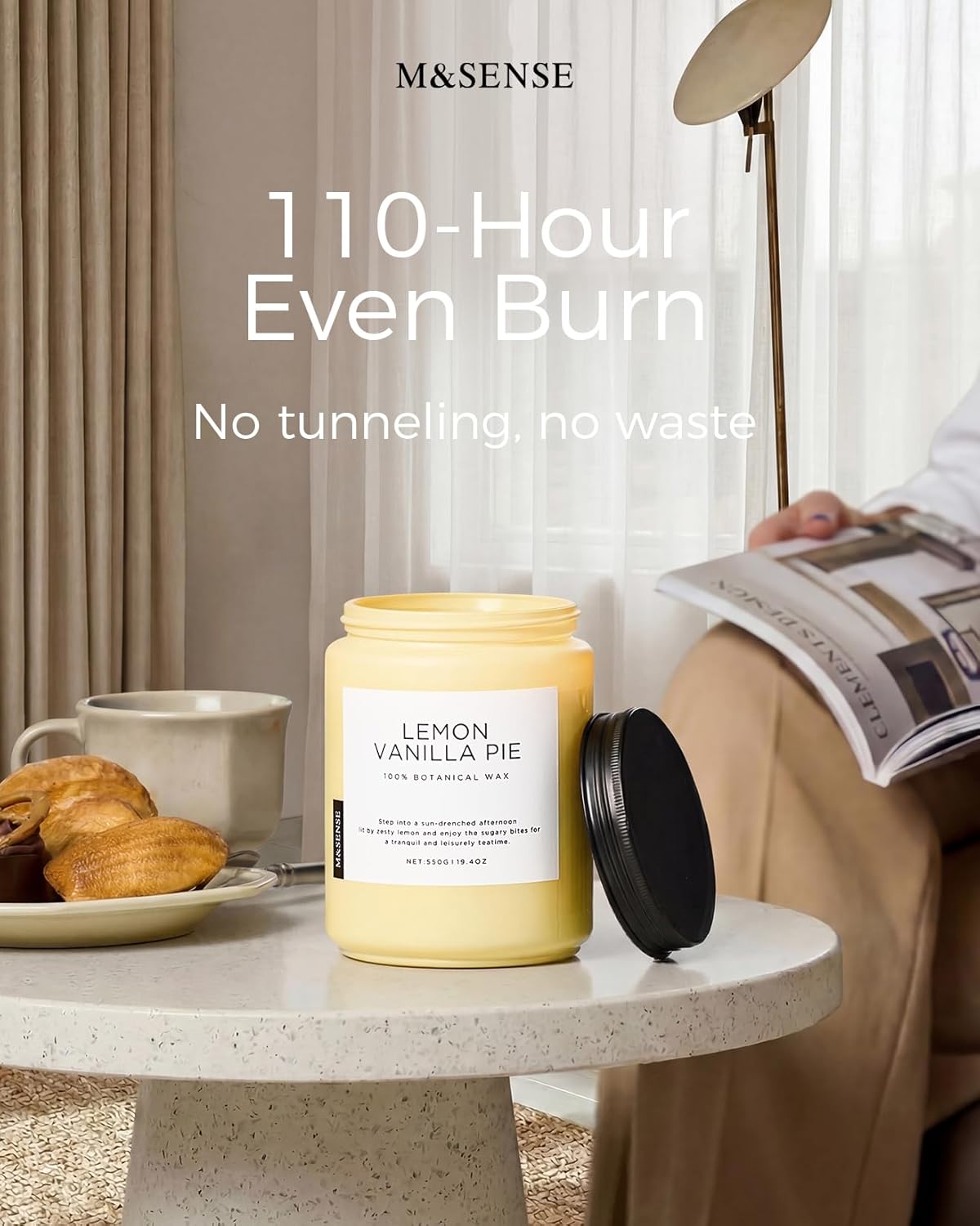 Lemon Vanilla Home Scented Candles, 19.4oz Natural Soy Wax, 110H | Large Long Lasting, Organic Non Toxic, Citrus Scent for Relaxation Odor Eliminating, Housewarming Fragrance for Men Women