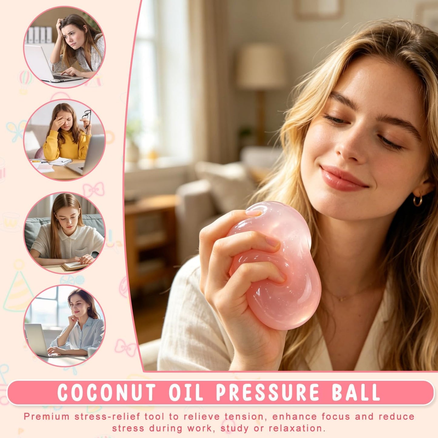 Coconut Oil Squishy, Slow Rising Stress Relief Squeeze, Soft Non-Sticky Sensory Fidget for Relaxation, Easy to Clean, Portable Gift for Adults (Yellow)