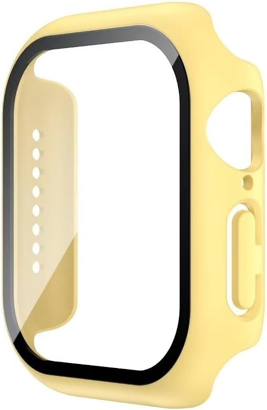 2 in 1 Design Hard PC Case with Tempered Glass Screen Protector for Apple Watch 10/11,Ultra-Thin Scratch Resistant Smartwatch Cover for iWatch 42mm Accessories - Yellow