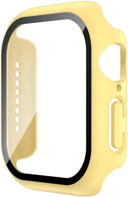 2 in 1 Design Hard PC Case with Tempered Glass Screen Protector for Apple Watch 10/11,Ultra-Thin Scratch Resistant Smartwatch Cover for iWatch 42mm Accessories - Yellow
