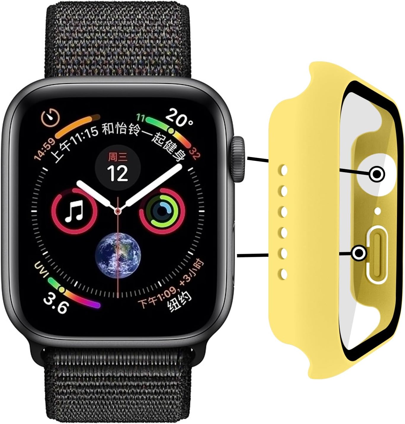 2 in 1 Design Hard PC Case with Tempered Glass Screen Protector for Apple Watch 10/11,Ultra-Thin Scratch Resistant Smartwatch Cover for iWatch 42mm Accessories - Yellow
