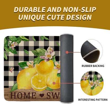 Lemon Kitchen Rugs Set of 2,Home Sweet Home Buffalo Plaid Holiday Kitchen Mats for Floor,Spring Summer Seasonal Non-Slip Washable Sink Mats Kitchen Decor Doormat+Runner Rug