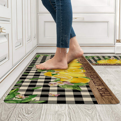 Lemon Kitchen Rugs Set of 2,Home Sweet Home Buffalo Plaid Holiday Kitchen Mats for Floor,Spring Summer Seasonal Non-Slip Washable Sink Mats Kitchen Decor Doormat+Runner Rug