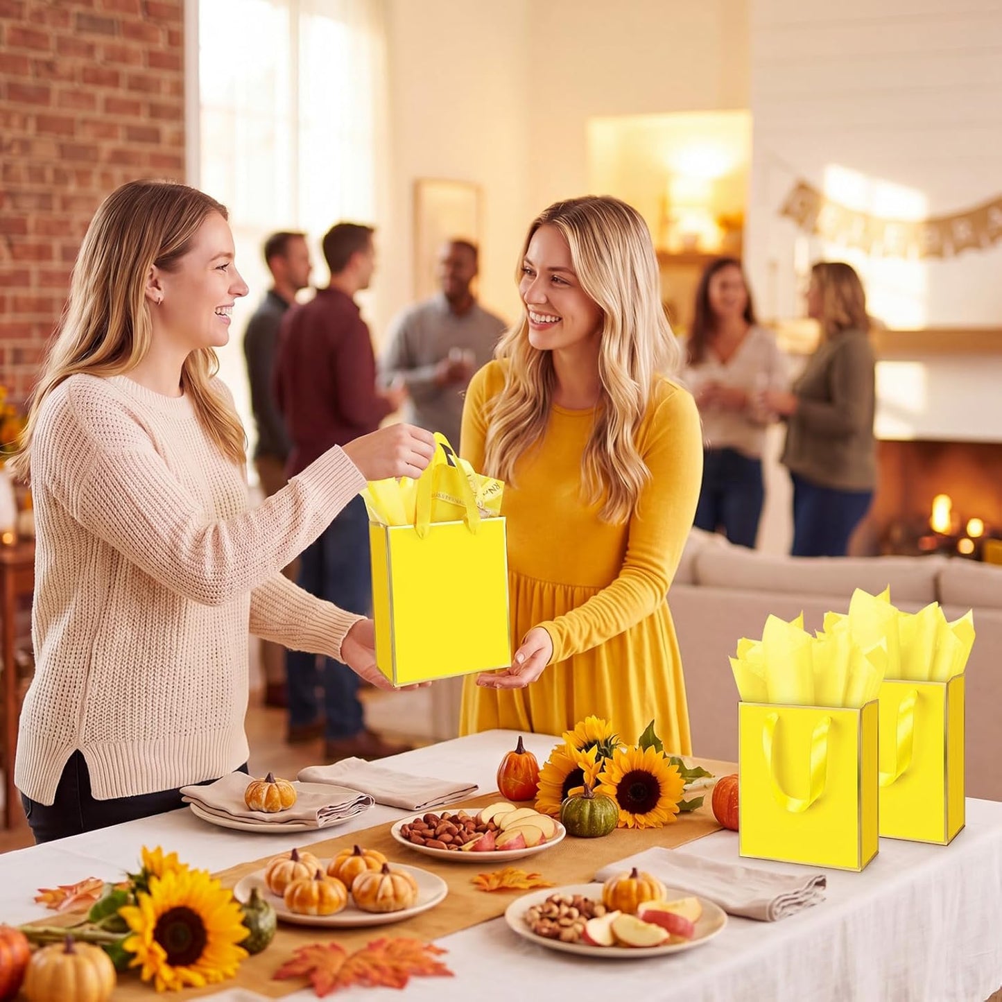 24 Pack Metallic Paper Gift Bags with Handle and Tissue 9x7x3.1 Gold Foil Welcome Thank You Favor Bags Return Gifts for Wedding Mothers Graduation Bridesmaid Birthday (Yellow, Gold)