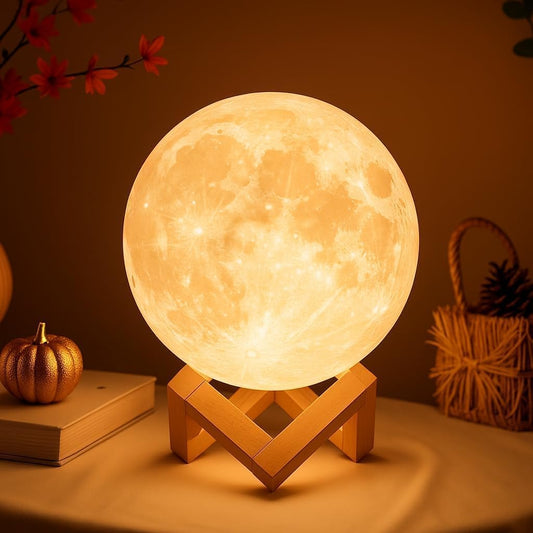 Moon Lamp - 4.7' Gifts for Women, 3D Printed LED Night Light w/Wooden Base, Birthday Gifts for Mom, Wife, Girlfriend, Dual Color Touch-Dimmable Wedding Decor, White & Yellow
