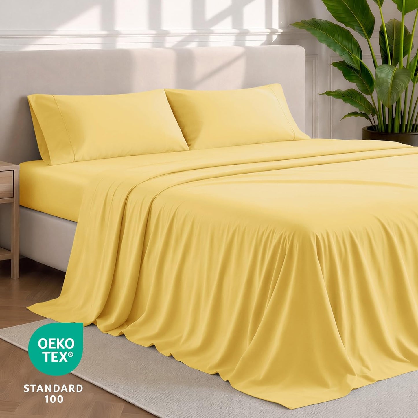 King Sheet Set - 1800 Ultra-Soft Microfiber King Bed Sheets - Double Brushed - Deep Pockets - Easy Fit - 4 Piece Set - Bedding Sheets & Pillowcases (King, Lemon Drop)