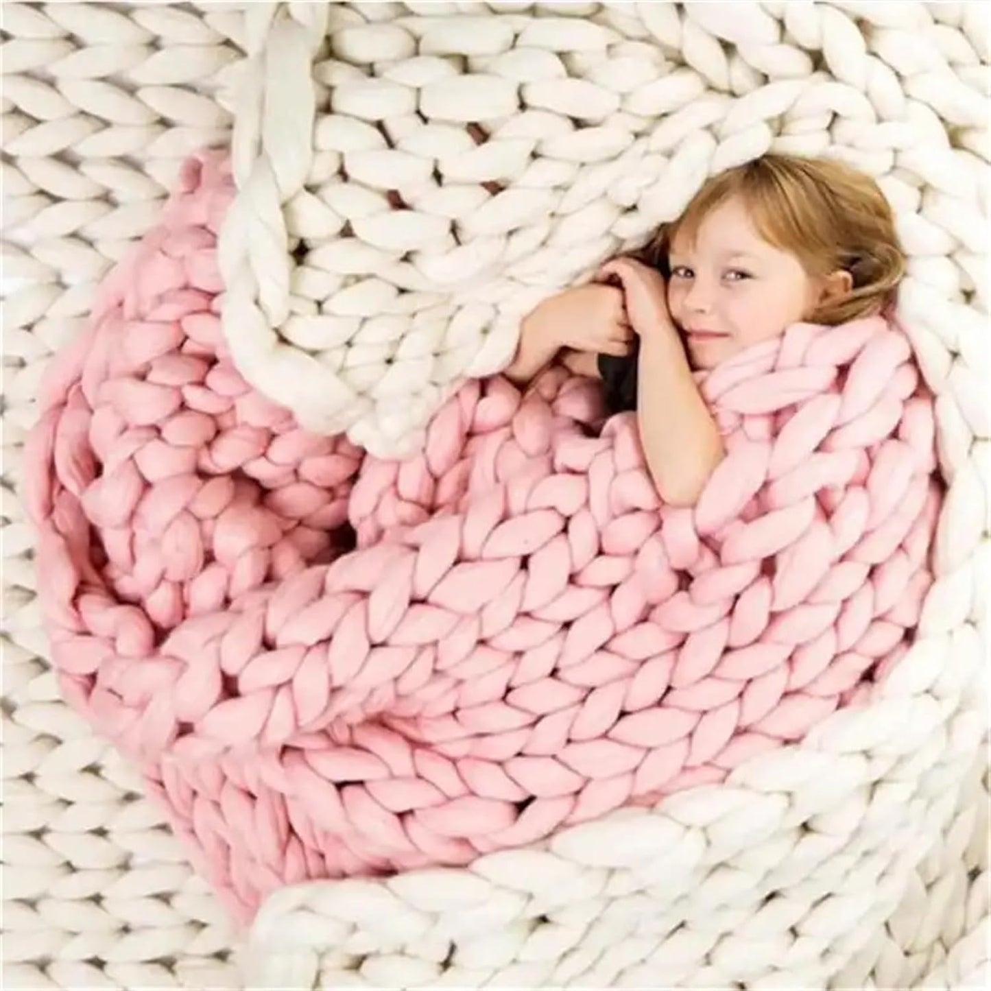 Chunky Knit Blanket - Soft Thick Yarn Cable Knit Merino Wool Throw Blanket, Cute Rope Knot Crochet, Yellow, 50x50cm/19x19in