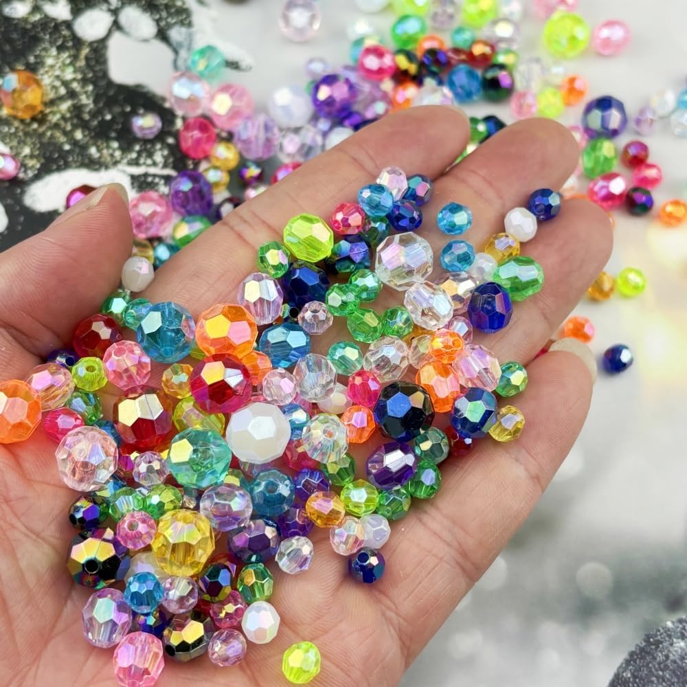1000pcs 6mm Acrylic Faceted Round Beads AB Colors Glossy Acrylic Beads Round Spacer Beads with Hole for DIY Bracelet Necklace Jewelry Making Supplies Handmade Craft(Yellow AB)
