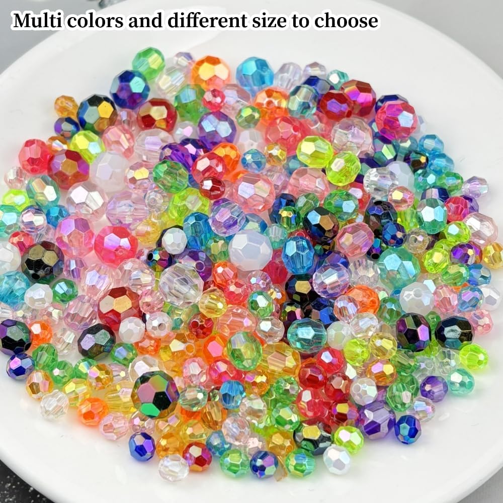 1000pcs 6mm Acrylic Faceted Round Beads AB Colors Glossy Acrylic Beads Round Spacer Beads with Hole for DIY Bracelet Necklace Jewelry Making Supplies Handmade Craft(Yellow AB)